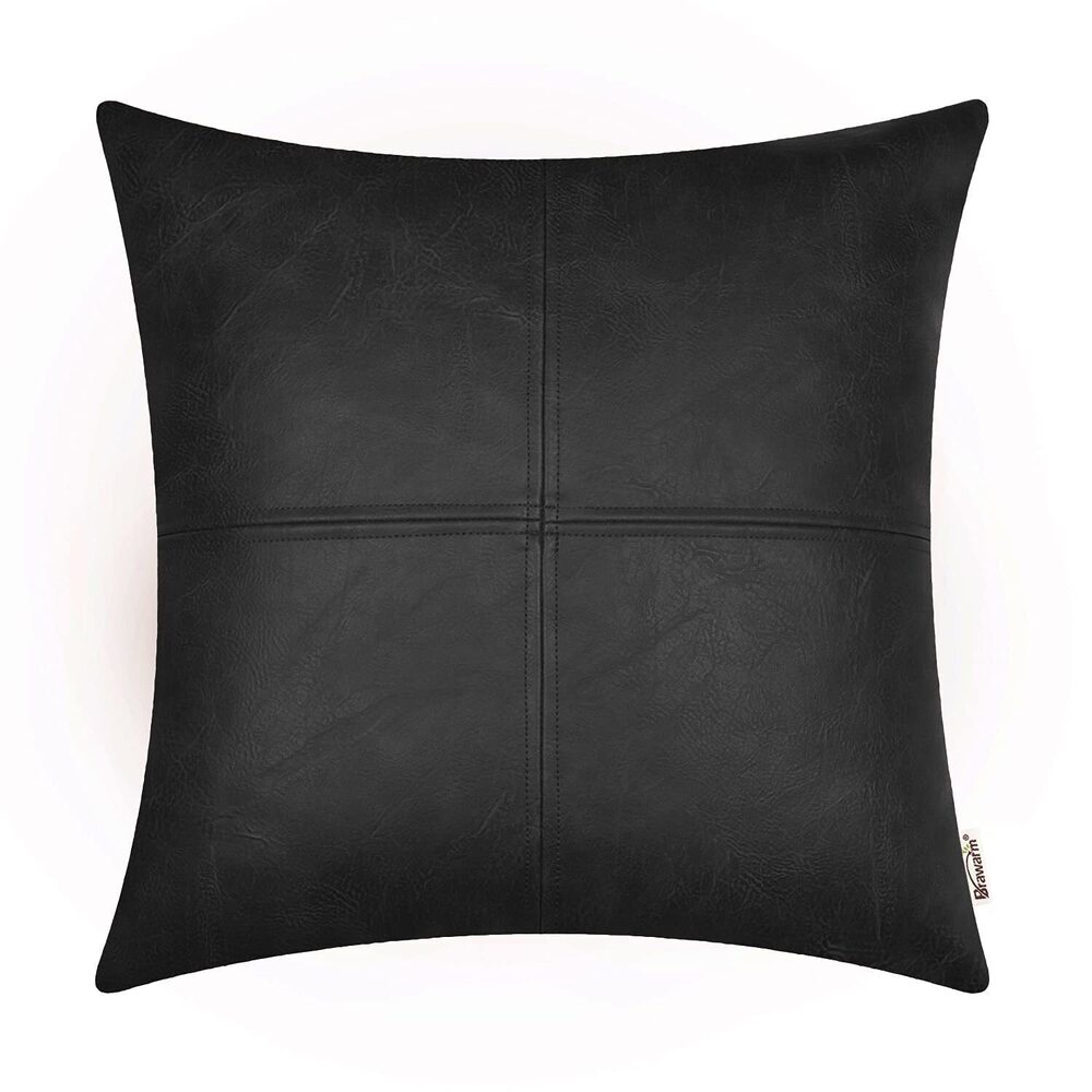9857 Faux Leather Throw Pillow Covers 18 X 18 Inches, Black Leather Pillow